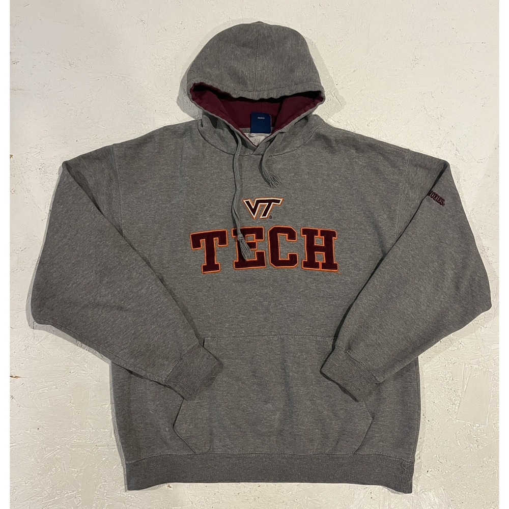 Vintage Virginia Tech Hokies Sweatshirt Hoodie Mens‎ Medium Embroidered Gray
